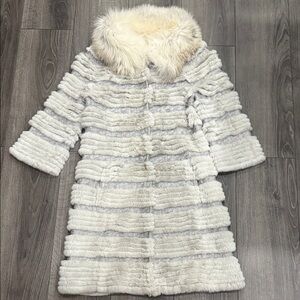 Luxurious Faux Fur  Jacket in wool blend knit with natural fux trim